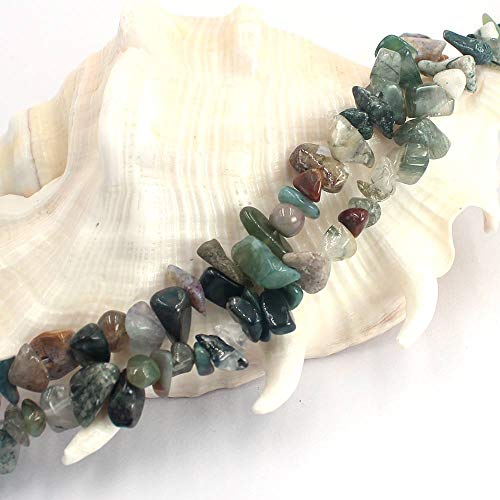 Jewelry Making 6-8mm Gemstone Fluorite Indian Moss Black Onyx Agate Aventurine Jade Opalite Carnelian Chips Beads Strand 34" (Indian Agate) - color: Indian Agate