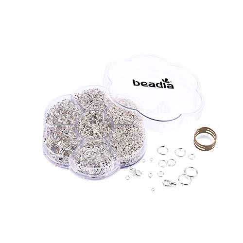 BEADIA Open Jump Rings Sliver 6 Sizes 2400pcs with Lobster Claw Clasps Set for DIY Jewelry Making Supplies - color: Silver, size: Variety Pack (6 Sizes)