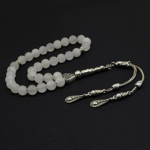 Natural Stone Worry Beads (8mm -33 Pieces) - Prayer Beads (Natural White Jade) - color: Natural White Jade Frosted Beads