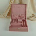 Jewelry Boxes 10 x 10 Inches 2-layer Handle Necklace Holder Organizer Jewellery Women Rings Storage Display Girls Earrings Case Lockable Jewelry Tray GY641 (Pink) - color: Pink