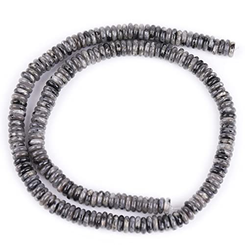 GEM-Inside 2x6mm Natural Black Larvikite Stone Heishi Disc Rondelle Spacer Beads for Jewelry Making Full 15" Strand Energy Stone Healing Power Crystal - color: Black Larvikite