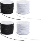 4 Rolls 0.6MM 148 Yards Elastic Stretch String Cords Round Sturdy Black White Soft Fibre Thread Arts Beading Sewing Accessories Cord Bulk for Jewelry Making Bracelets DIY Crafts Supplies - size: 0.6mm