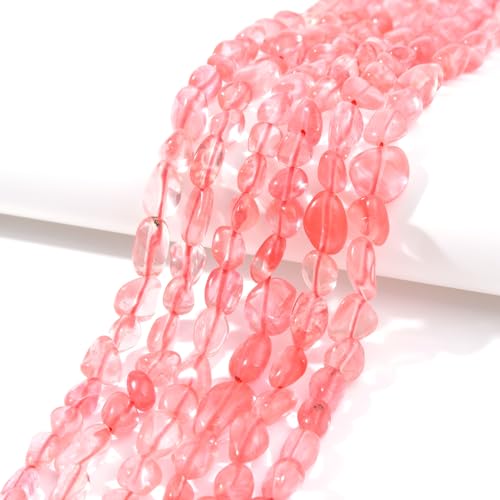 Cherry Quartz Pebble Nugget Oval Free Tumbled Stone 6-8mm Natural Gemstone Loose Beads Approx 15.5 inch for DIY Jewelry Making - color: Cherry Quartz