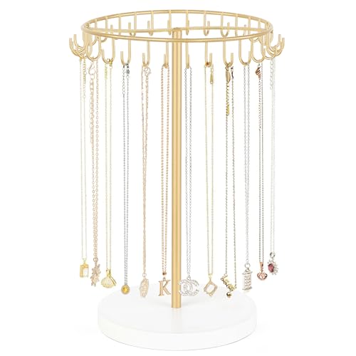 Mkono Necklace Holder Metal Jewelry Display Stand Necklace Organizer with 30 Hooks for Storage and Hanging Bracelet Keychain Home Room Decor for Women,Gold - color: Gold, size: 30 Hooks