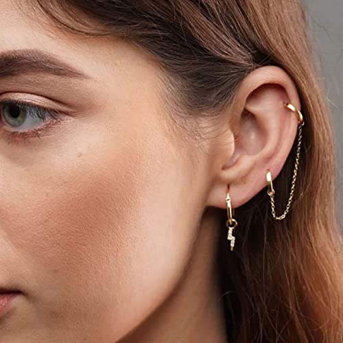 4Pcs Gold Earrings Connector Chains Set for Women, Convertible Dangle Chain for Double Piercings 50mm - color: gold and silver