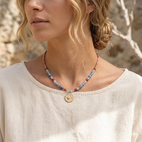 Handmade Natural Gemstone Beaded Necklace for Women, Cultured Freshwater Pearl Choker with Adjustable Extension Chain, Boho Healing Crystal Jewelry Collection - color: f Colorful