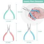 WORKPRO Jewelry Pliers Set, 3 Pack Jewelry Making Tool Kit Includes Mini Needle Nose Plier/Chain Nose Plier, Round Nose Plier and Wire Cutter for Jewelry Repair, DIY Crafts, Jewelry Making Supplies - color: Light Blue, Light Green, Pink