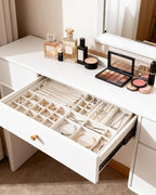 Stackable Jewelry Organizer Trays with Removable Dividers, 4-Tray Beige Jewelry Drawer Organizer Set for Earrings, Necklaces, Rings & Bracelets Gift for Her - size: 4 Layers