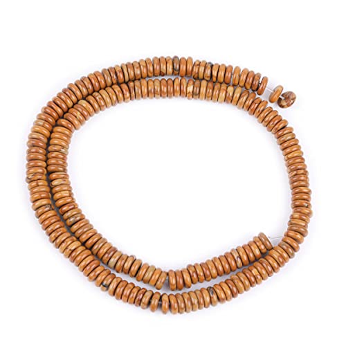 JOE FOREMAN 2x6mm Natural Yellow Wood Texture Jasper Stone Heishi Disc Rondelle Spacer Beads for Jewelry Making Full 15" Strand Energy Stone Healing Power Crystal - color: Yellow Wood Texture Jasper