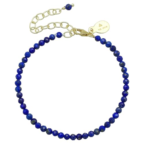 Faceted Bracelet for Women, Certified 925 Sterling Silver with 18K Gold Vermeil Healing Crystal Bracelets for Women - Crystals and Healing Stone Bracelet Women Jewelry for Gift - color: Lapis Lazuli