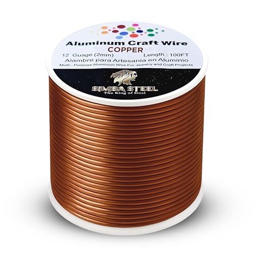 12 Gauge 100FT Aluminum Jewelry Wire for Crafts, Sculpting, Bendable for Crafts, Wire for Jewelry Making, Floral & Beading Use, Copper Color, Simba Steel (Copper 100FT) - style: Copper 12 G (2mm) x 100 FT