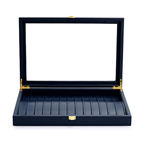 Oirlv Premium Blue Leather Necklace Bracelet Organizer Tray with Acrylic Lid Jewelry Display Case Drawer Insert Jewelry Organizer for women - color: Blue, size: 13 Slot
