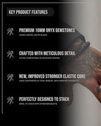 Forge & Foundry Men’s Matte Black Solid Onyx Beaded Bracelet | 10mm, 8mm, 6mm Bead Size Options | Signature Stainless Steel Engraved Bead | Andalus - color: 10mm Silver, size: Large