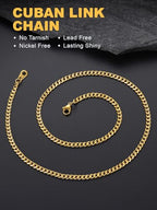 U7 Cuban Link Chain Necklace, Stainless Steel/Black/Gold Plated Chunky Curb Chain Necklace for Men Women, 14-30 Inches, 3/6/9/12 mm Width - color: a. 3mm Gold, size: 24 Inches