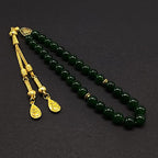 Simple Designed Natural Stone Worry Beads (8mm -33 Beads) - Prayer Beads Tesbih-Tasbih-Tasbeeh-Misbaha-Subha-Sebha-Sibha-Rosary (Green Jade -8 mm 33- Beads/Gold Tassel) - color: Green Jade -8 mm 33- Beads / Gold Tassel