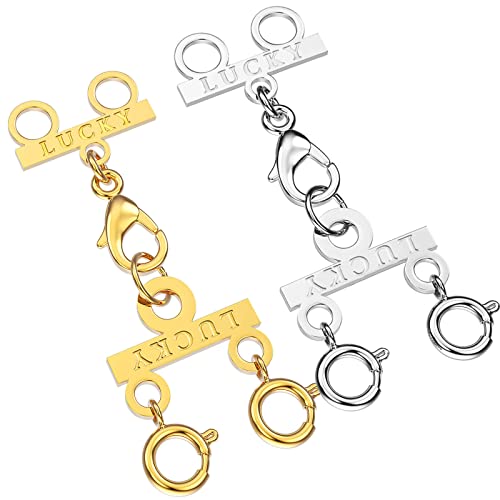 Dailyacc Lucky Necklace Layering Clasp 18K Gold and Silver Multi Strand Clasps for Stackable Necklaces - color: 2Pcs 2Silver 2Gold