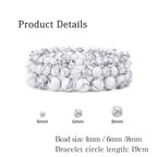 3 PCS Healing Crystal Bracelets for Women 8mm Natural Stone Beaded Stretch Bracelet Amethyst Jewelry Gifts - color: 4,6,8mm Howlite