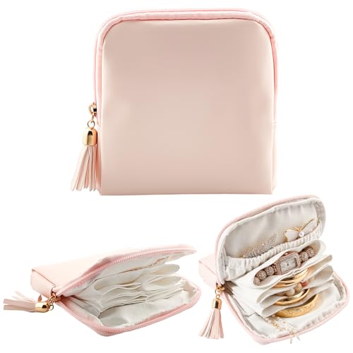 shunmei Mini Travel Jewelry Bag, Small Travel Jewelry Case with Zipper, Portable Velvet Jewelry Pouches for Necklaces, Earrings, Rings, Bracelets,Travel Essentials Gifts for Women Girls(Blush) - color: Blush