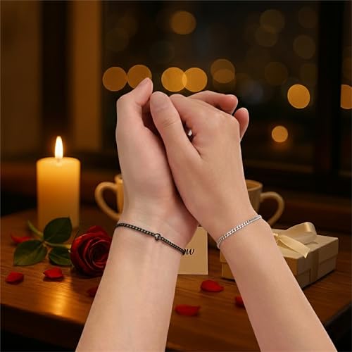 Mother’s Day Gift – Permanent Bracelet Kit with Love Vow Card, 316L Stainless Steel Chain & 925 Silver Heart Clasp, Handcrafted, Ideal for Anniversary & Romantic Date Night - color: Silver + Black