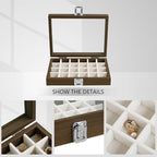 Wudygirl Wood Jewelry Organizer Small Jewelry Box Jewelry Tray with Lid Earring Organizer for Women Velvet Ring Holder Jewelry Storage Display for Drawer Earring Case 24 Grid (Beige) - style: Wood Beige 24 Grid
