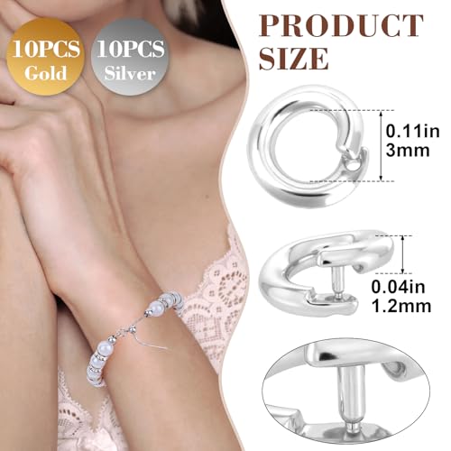 20pcs Split Open End Jump Ring, 14K Gold & Silver Plated Locking Circle Clasp Ring, ID 3mm Connector Accessories for Earrings Bracelets Necklaces DIY Crafts Jewelry Making - color: 14K Gold & Silver