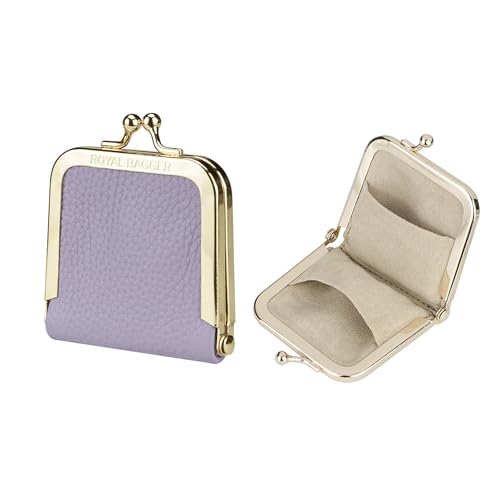 Royal Bagger Genuine Cow Leather Ultra-Slim Mini Jewelry Box, Ring & Necklace Storage, Slim Coin Purse with Kiss Lock for Women 3120 (Light Purple) - color: Light Purple