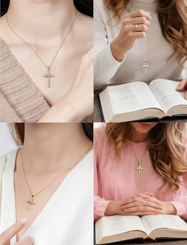 Stainless steel Cubic Zirconia Cross Necklace for Women Pendant with Chain 16"/18"+2" Perfect Jewelry Gifts for Birthday Christmas Mothers Day Wedding - size: 18+2 inches, style: 18K Gold Plated