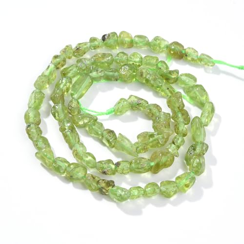 6-8mm Natural Green Peridot Nuggets Oval Free Tumbled Pebble Semi Precious Gemstone Loose Stone Beads Approx 15.5 inch for DIY Jewelry Making - color: Green Peridot