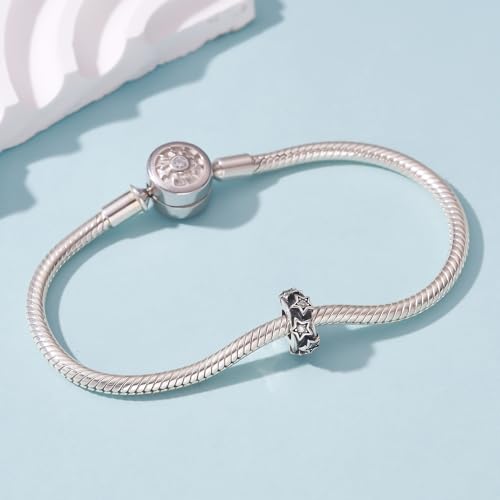 925 Sterling Silver Spacer Charm Bead with Clear CZ for Pandora Charms Bracelets - color: Star Stopper Beads