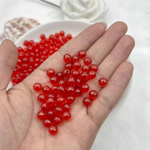 420PCS 8MM Round Crystal Acrylic Beads Crystal Faceted Beads Spacer Beads for DIY Crafts Jewelry Making, Bracelets Necklaces Wind Chimes Suncatchers Loose Gemstones(65-Big Red) - color: 65-Big Red, size: 8MM