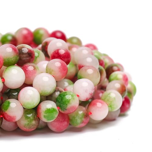70PCS Natural 8MM Healing Gemstone, Watermelon Tourmaline Energy Stone Round Loose Beads, Semi-Precious Crystal Beads with Free Elastic String for Jewelry Making DIY - color: Watermelon Tourmaline
