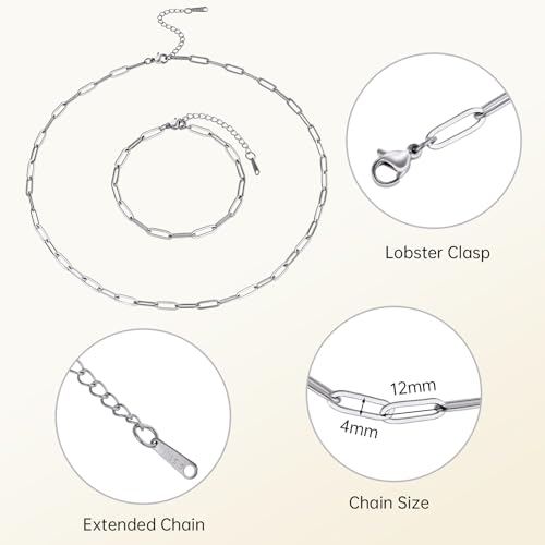 SMYHTGLIF 20 Pack Stainless Steel Bulk Necklace Bracelet Chain for Jewelry Making 4mm Paperclip Necklace Bracelet Chains for Women - color: Silver