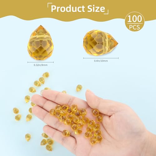 100pcs Golden Yellow Faceted Crystal Glass Beads 8x10mm, Shiny Teardrop Glass Beads for Jewelry Making, Crystal Beads for Bracelet Necklace Earring DIY Craft - color: Golden Yellow