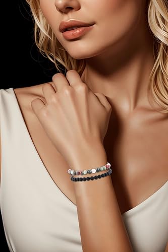NCB 2.3-Piece 4mm Natural Crystal Gemstone Stretch Bracelets – Handmade Reiki Energy Healing Jewelry for Meditation,Yoga, Unisex - color: 2PCS ( African Bloodstone+Matte Black Agate ), size: 6mm