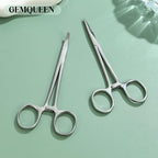 GEMQUEEN Piercing Curved and Straight Forceps for Changing Jewelry - 316L Surgical Stainless Steel Pliers Tool Set Locking Tweezers Clamps for Removal Earrings Lip Nose Rings 2 PCS - color: Silver