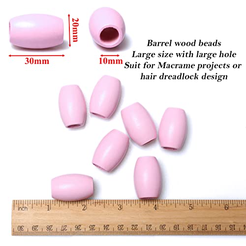 woodeni Large Oval Pink Wooden Beads - 40 Pieces, 30mm x 20mm, Hole 9mm - Ideal for Macrame, Necklaces, Bracelets & Garlands - color: 30x20mm, Pink#40pcs