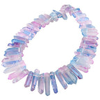 SUNYIK Pink/Blue Titanium Coated Crystal Points Quartz Rough Sticks Spikes Point Beads 15 inch Strand Drilled - color: Pink/Blue(Rough), size: 0.5"-1.6"