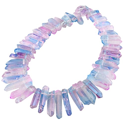 SUNYIK Pink/Blue Titanium Coated Crystal Points Quartz Rough Sticks Spikes Point Beads 15 inch Strand Drilled - color: Pink/Blue(Rough), size: 0.5"-1.6"