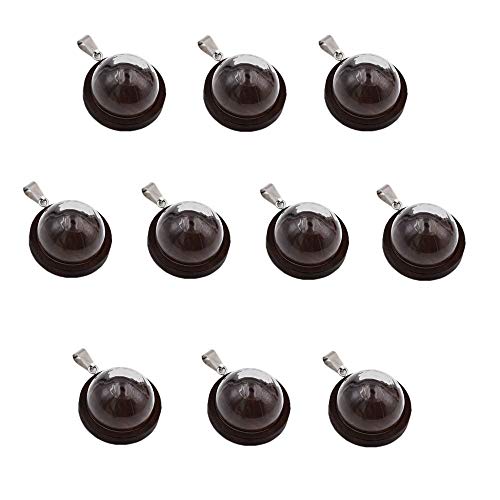 ZenRa 10 Pieces Glass Dome with Wooden Base Glass Vial Pendant with Wood Hollow Cabochons Charms (25mm Dome Dark Coffee) - size: 25mm Dome Dark Coffee