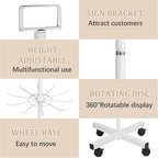 5-Tier Metal Spinning Display Stand Rack with Wheels, Keychain Jewelry Stocking Hat Display Stand, White - color: White