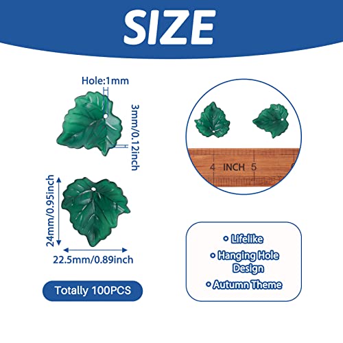 Crafans 100Pcs Green Acrylic Leaf Beads Plant Pendants Summer Maple Leaf Beads Charms Beaded Plant Kit for Crafts DIY Bracelets Earring Jewelry Making Supplies 24x22.5x3mm - color: Dark Green
