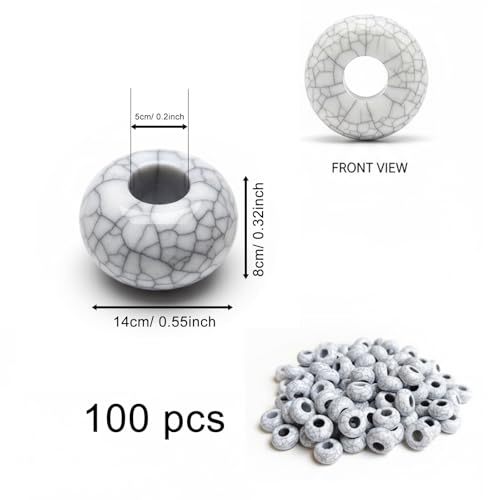 Large Hole Beads for Jewelry Making-100pcs 14mm European Rondelle Spacer Beads,Big Hole Craft for Bracelets(White) - color: White
