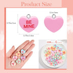 108 Pcs 6 Different Words Valentine's Day Candy Heart Charms Pendant DIY Heart Earring Charms Craft Supply for Jewelry Making