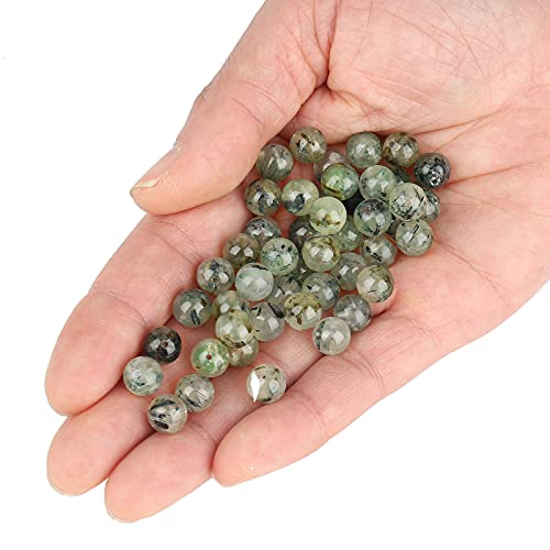 70PCS Natural 8MM Healing Gemstone, Prehnite Energy Stone Round Loose Beads, Semi-Precious Crystal Beads with Free Elastic String for Jewelry Making DIY - color: Prehnite, size: 8MM