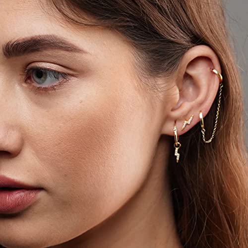 4Pcs Gold Earrings Connector Chains Set for Women, Convertible Dangle Chain for Double Piercings 50mm - color: silver and gold 6pcs