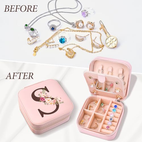 Inngeroo Mothers Day Mom Gifts for Wife Daughter Grandma, Travel Jewelry Case Box Organizer, Personalized Gifts for Women Teen Girls Mom Aunt Sister, Bridesmaid Gifts Traveling Essentials, Initial S - style: S