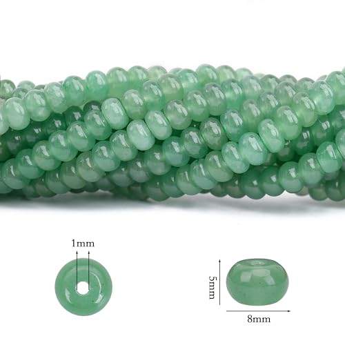 2 Strands (150PCs) Natural Green Aventurine Rondelle Beads, 5 * 8mm Gemstone Loose Spacer Abacus Disk Beads for DIY Bracelet Necklace Earrings Jewelry Making, Craft Supplies Beading Kit - color: Green Aventurine, size: 5*8MM