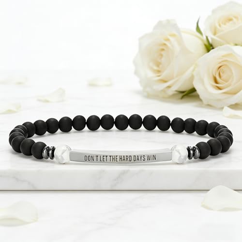 INSYOHO Dont Let the Hard Days Win Bracelet – Inspirational Healing Crystal Bracelet for Women & Men, Agate & Amethyst Beaded Adjustable, Motivational Gift for Stress Relief & Positivity - color: Frosted