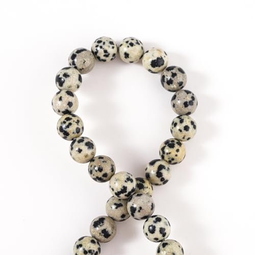 100Pcs Natural Stone 6mm Dalmatian Round Loose Gemstone Energy Healing Beads Hole Size 1mm DIY Smooth Beads for Bracelet Necklace Earrings Jewelry Making - color: Dalmatian, size: 6mm