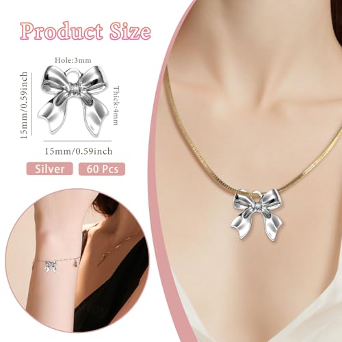 60 Pcs Alloy Silver Bow Bowknot Charms, Silver Bow Tie Pendant Charms Bulk for Jewelry, Bowknot Pendants Earring Charm Necklace Bracelets DIY Crafts Supplies - color: Set-1